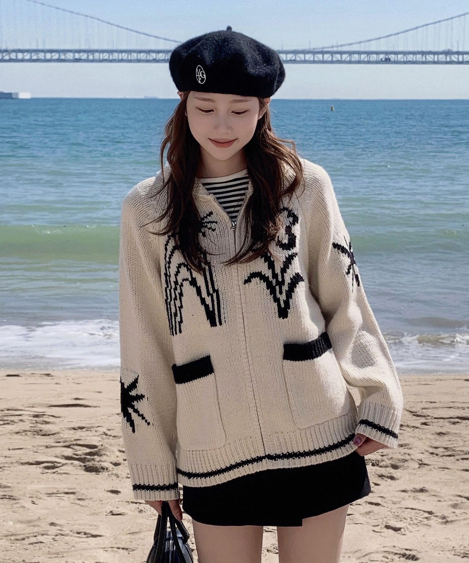 MUSINSA | FALLETT Drawing Garden Cowichan Knit Zip-up Ivory