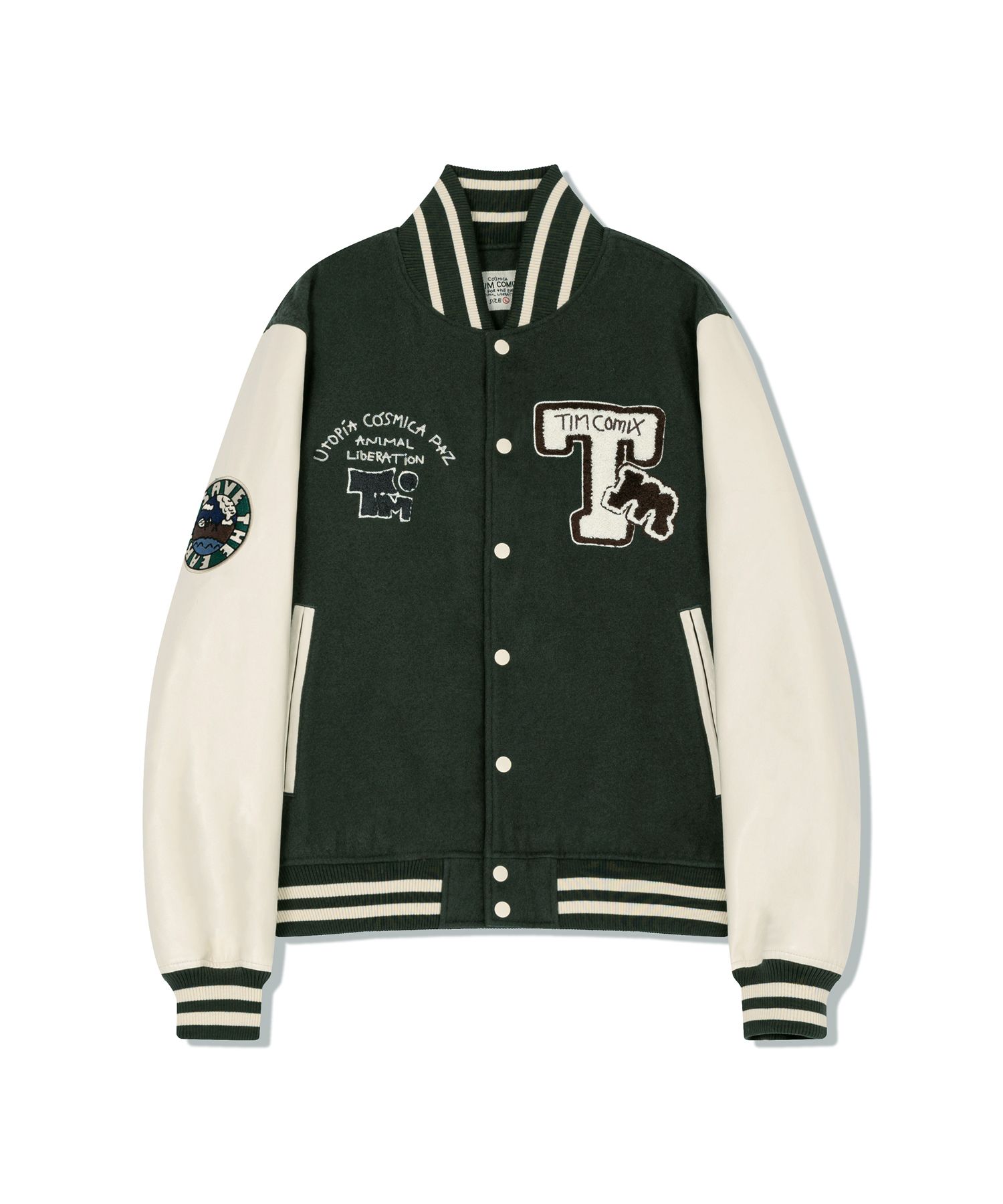 MUSINSA | TIMCOMIX UTOPIA COSMICA VARSITY JACKET GREEN