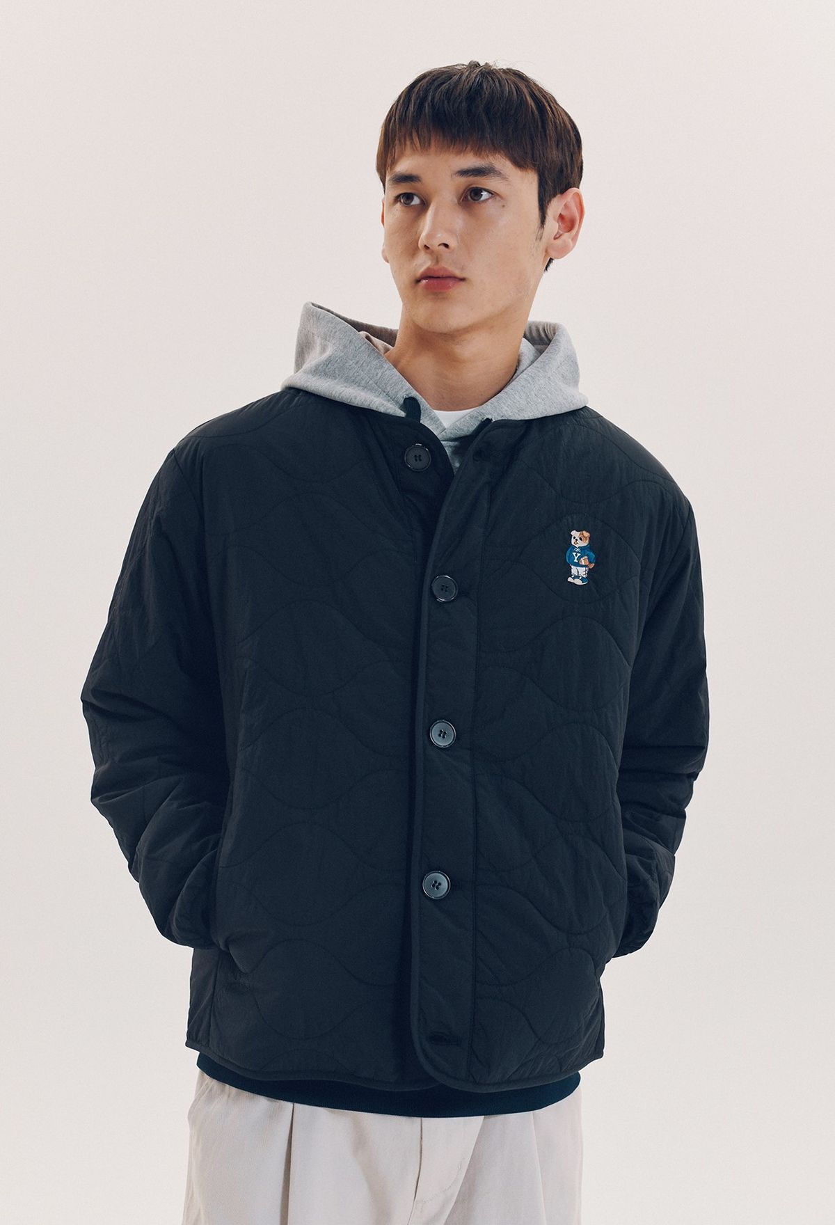 예일(YALE) 엠브로이더리 댄 퀼팅자켓_블랙