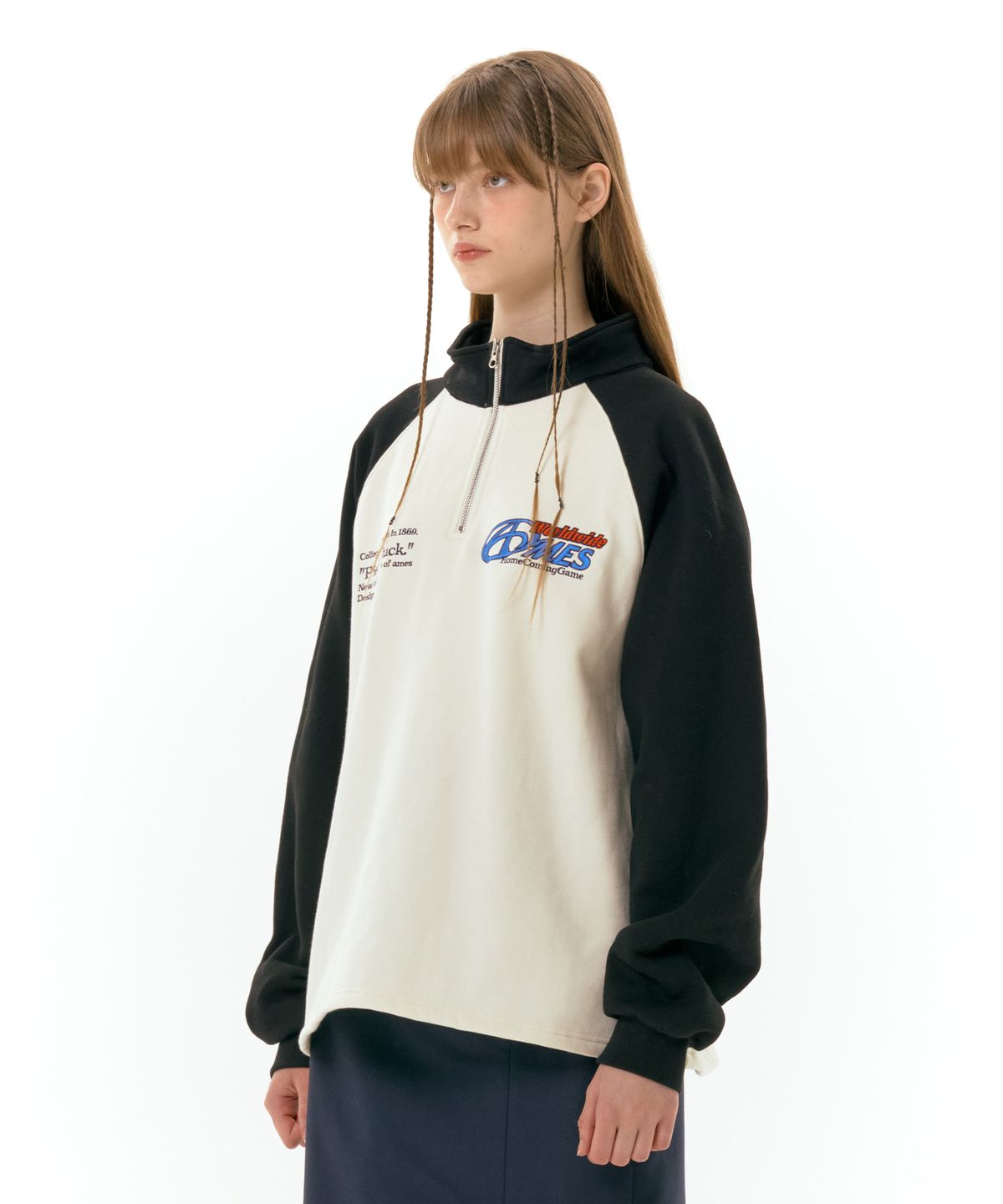 아메스 월드와이드(AMES-WORLDWIDE) SYMBOL LOGO HALF ZIP UP CREAM