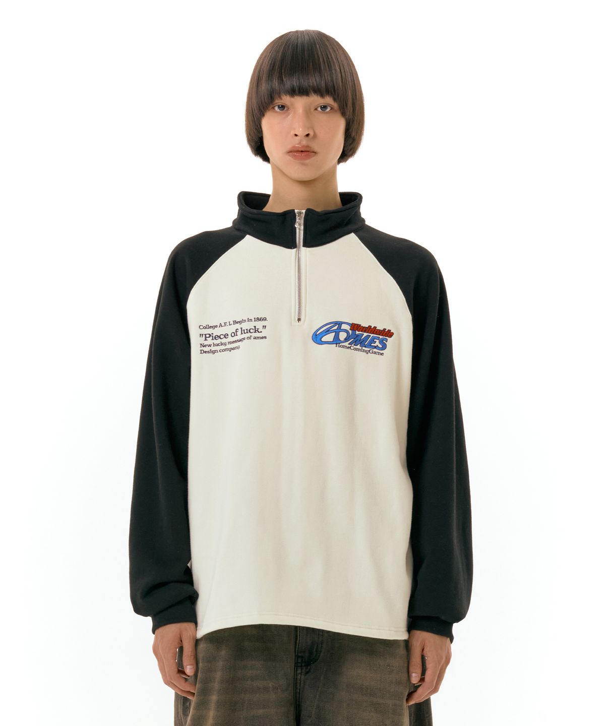 아메스 월드와이드(AMES-WORLDWIDE) SYMBOL LOGO HALF ZIP UP CREAM