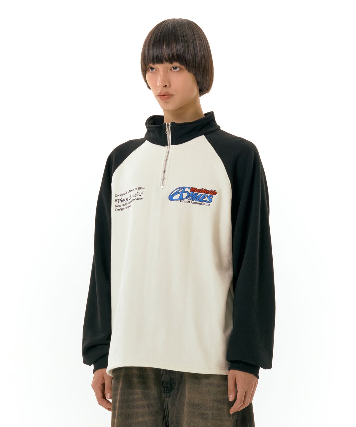 아메스 월드와이드(AMES-WORLDWIDE) SYMBOL LOGO HALF ZIP UP CREAM