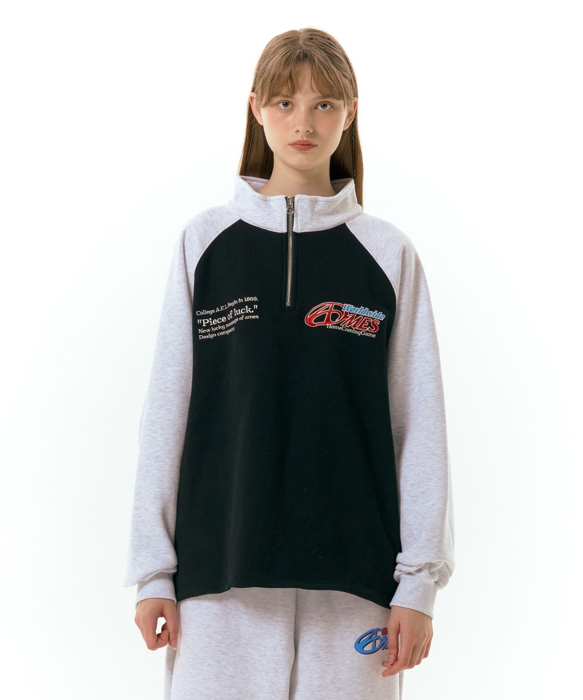 아메스 월드와이드(AMES-WORLDWIDE) SYMBOL LOGO HALF ZIP UP BLACK