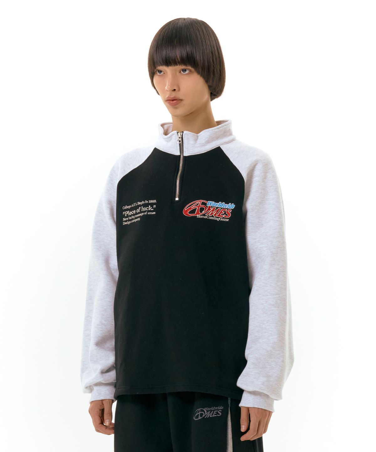 아메스 월드와이드(AMES-WORLDWIDE) SYMBOL LOGO HALF ZIP UP BLACK