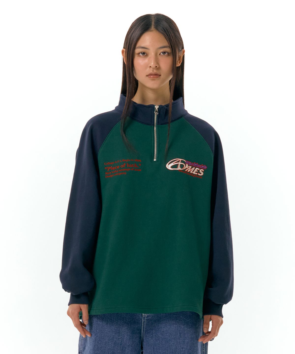 아메스 월드와이드(AMES-WORLDWIDE) SYMBOL LOGO HALF ZIP UP GREEN (AM2DFUM483A)