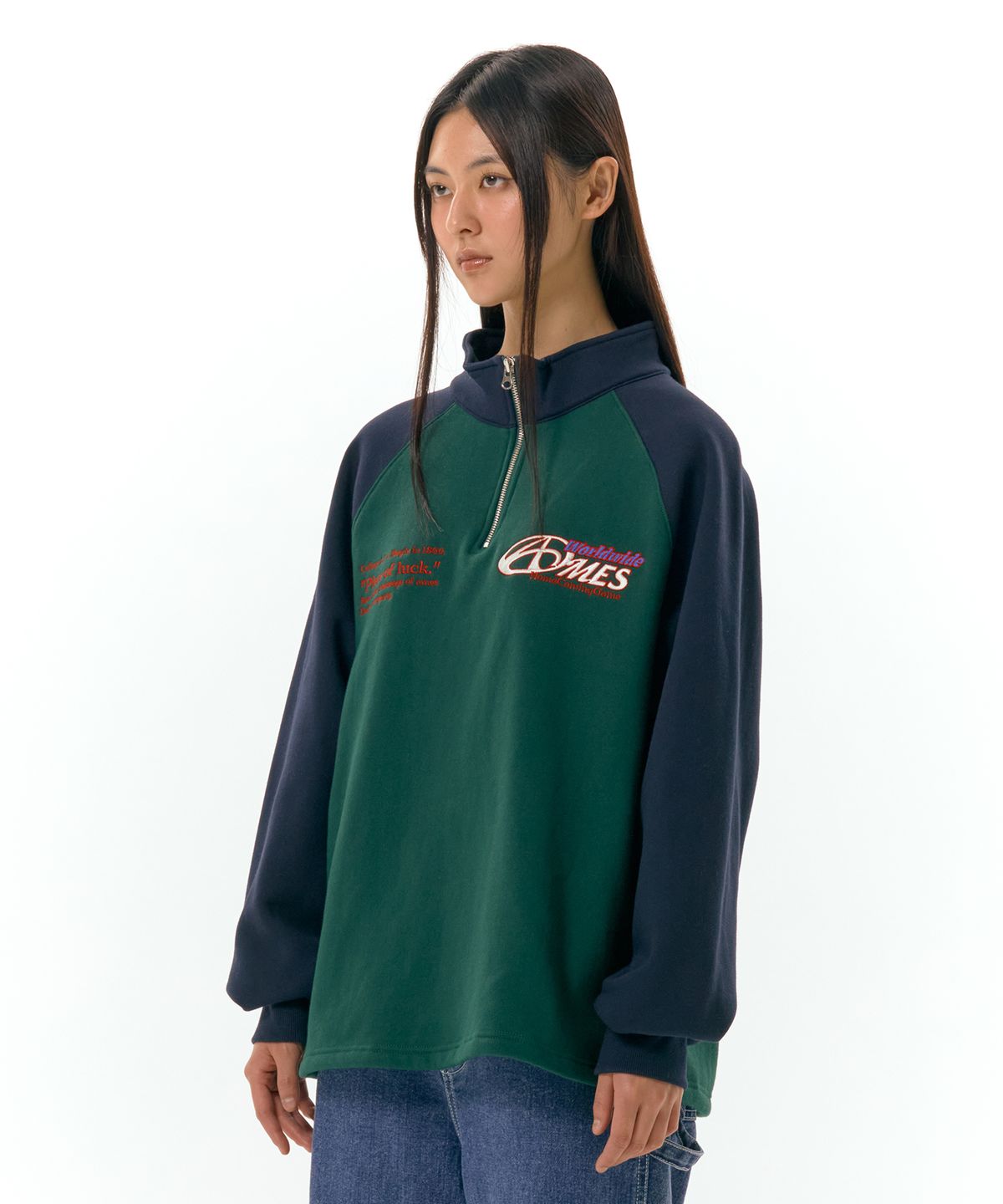 아메스 월드와이드(AMES-WORLDWIDE) SYMBOL LOGO HALF ZIP UP GREEN (AM2DFUM483A)