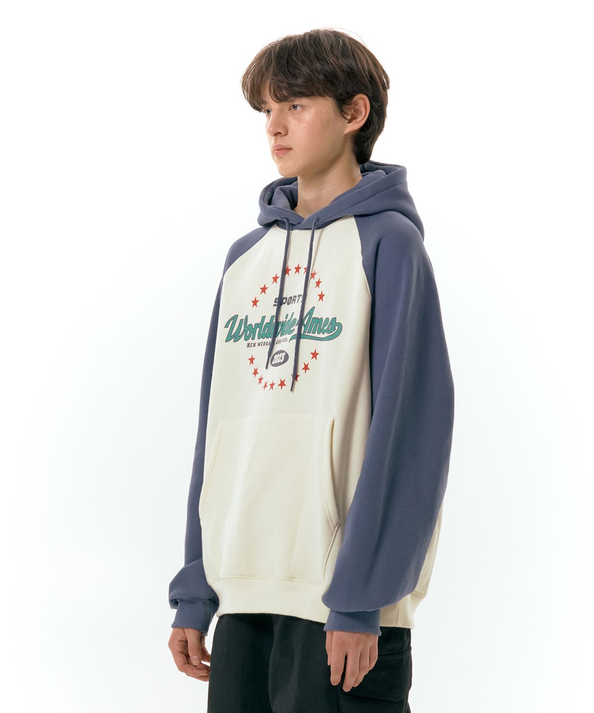 아메스 월드와이드(AMES-WORLDWIDE) SURROUNDING STAR RAGLAN HOODIE CREAM (AM2DFUM404A)
