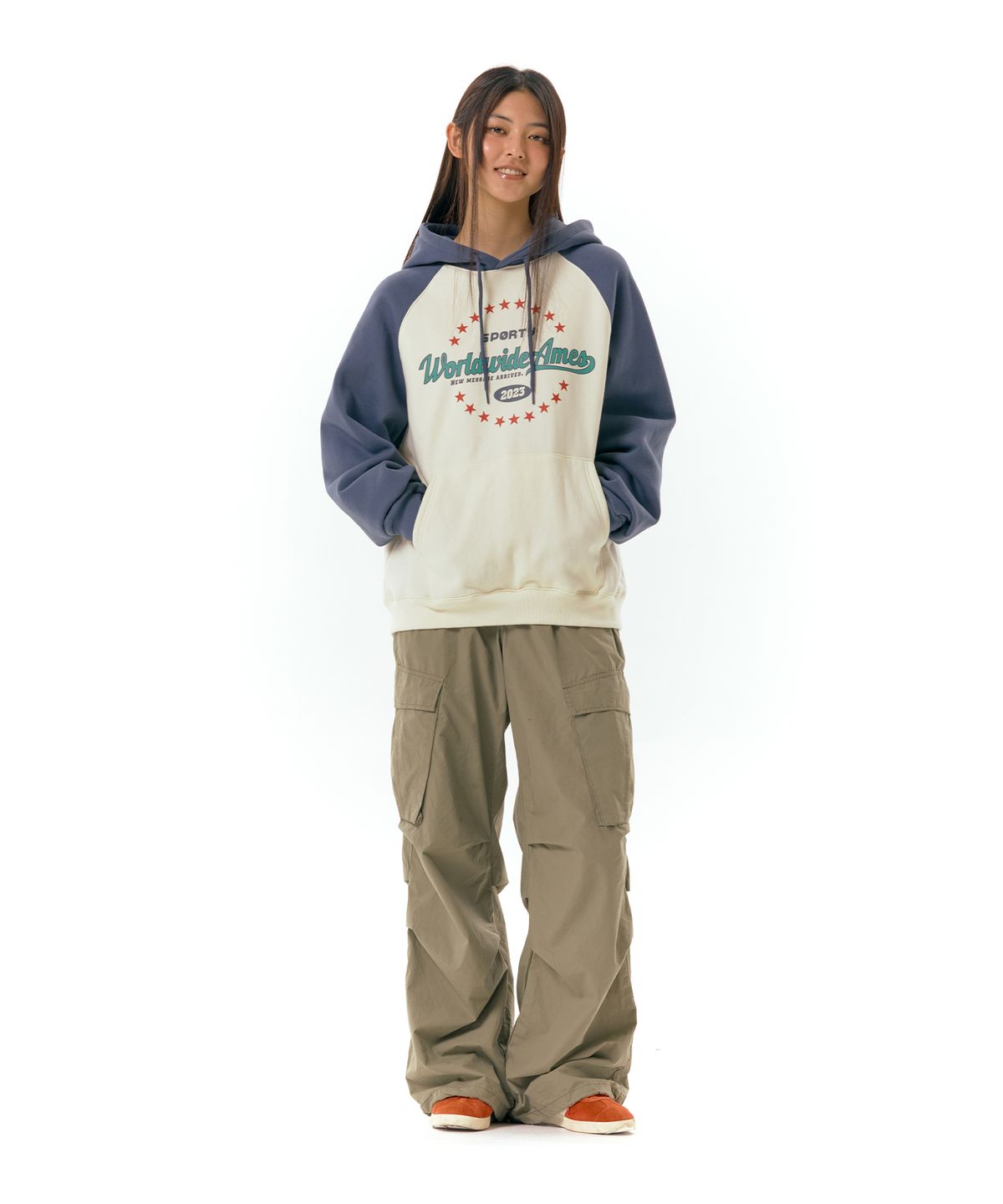 아메스 월드와이드(AMES-WORLDWIDE) SURROUNDING STAR RAGLAN HOODIE CREAM (AM2DFUM404A)