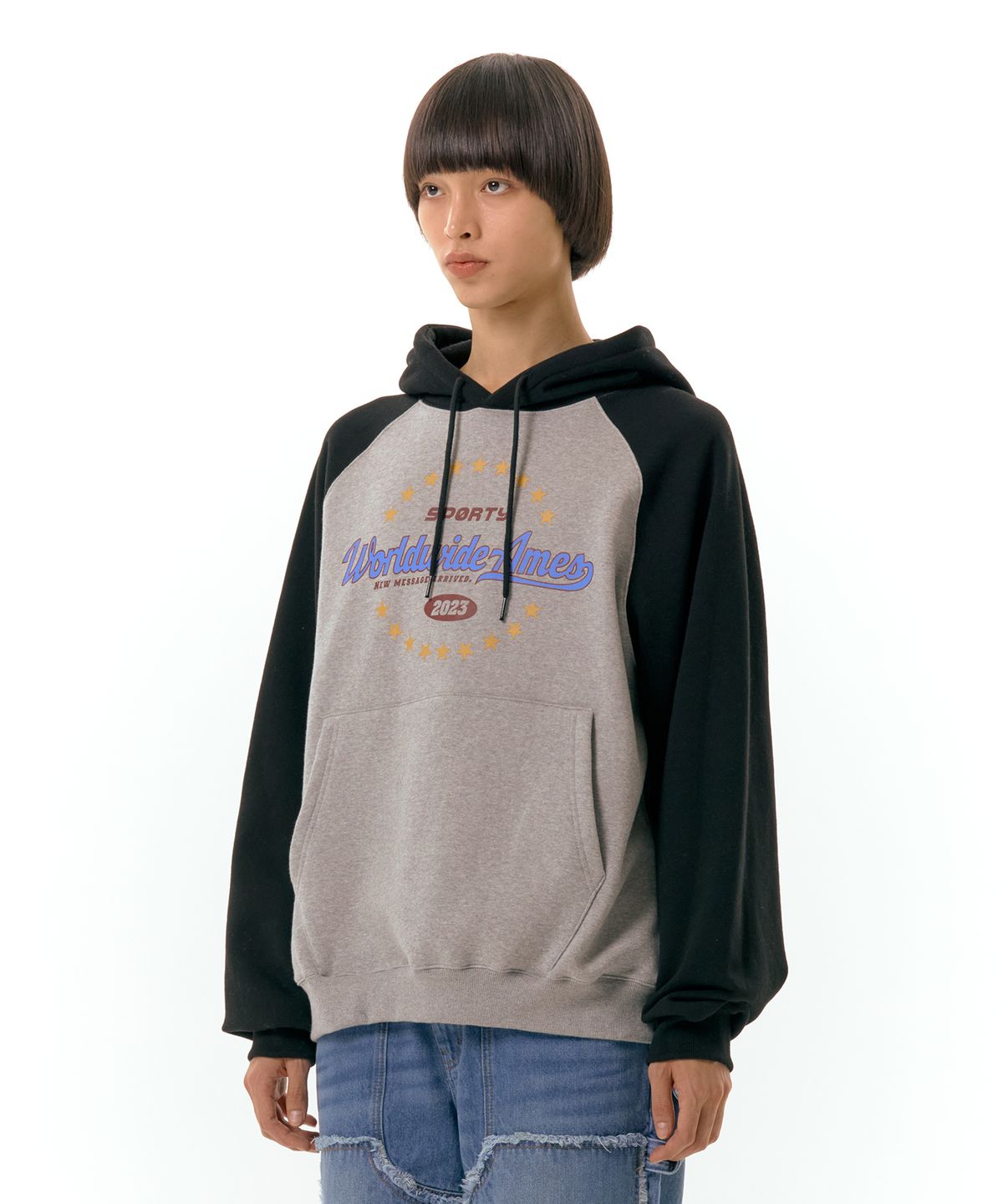 아메스 월드와이드(AMES-WORLDWIDE) SURROUNDING STAR RAGLAN HOODIE GREY (AM2DFUM404A)