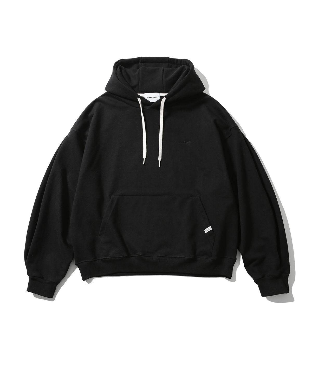 앵글런(ANGLAN) Valley Tuck Sweat Balloon Hoodie - Black