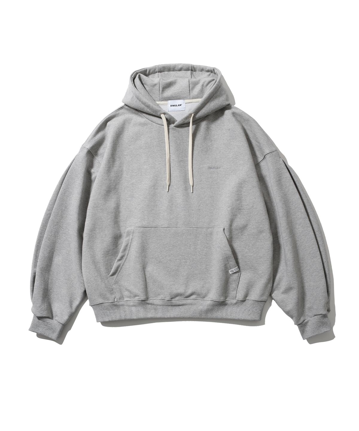 앵글런(ANGLAN) Valley Tuck Sweat Balloon Hoodie - Melange Grey