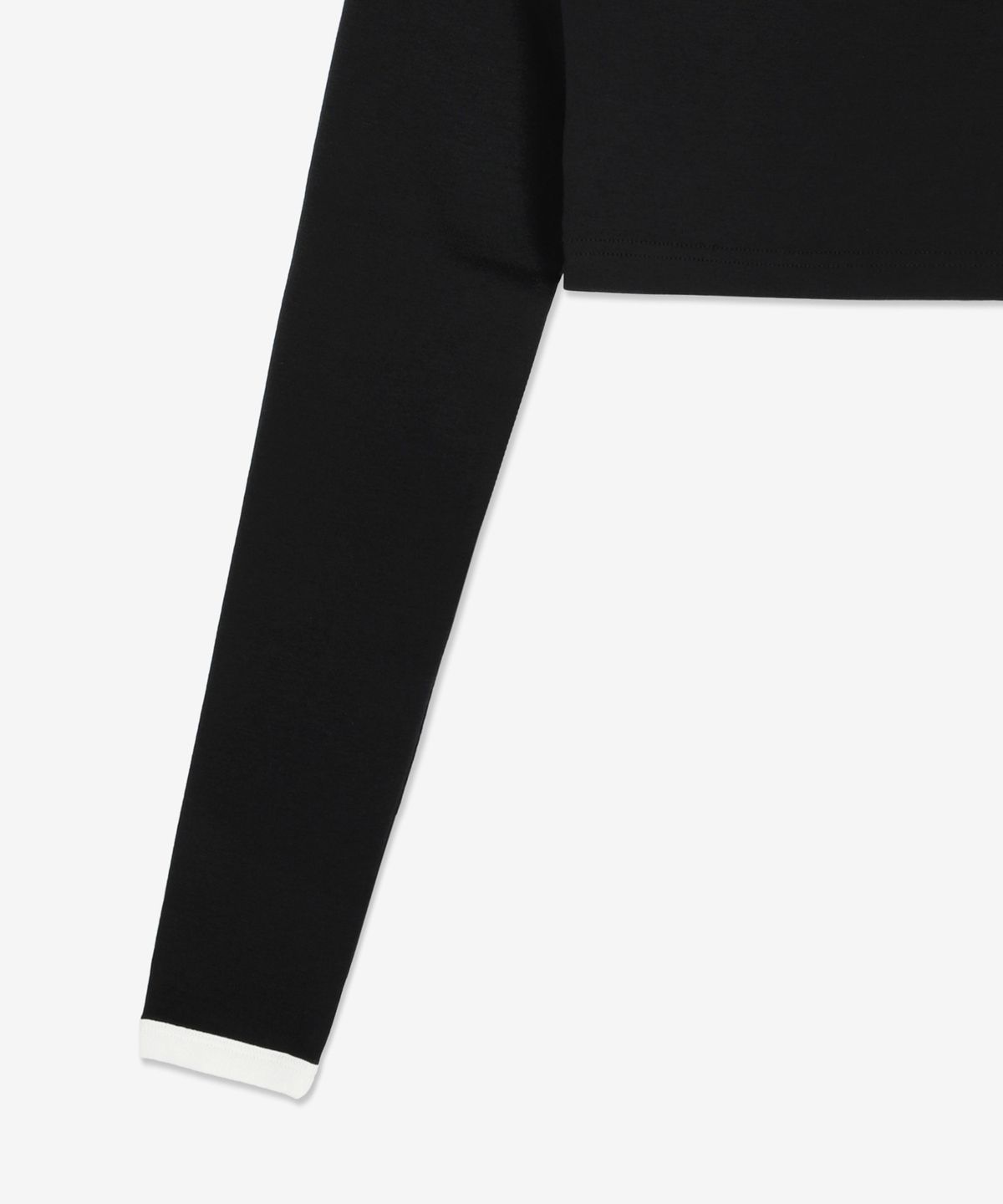 꾸레쥬(COURREGES) 크롭 어시메트릭 콘트라스트 롱슬리브 탑 - 블랙 / 223JTO174JS00709901