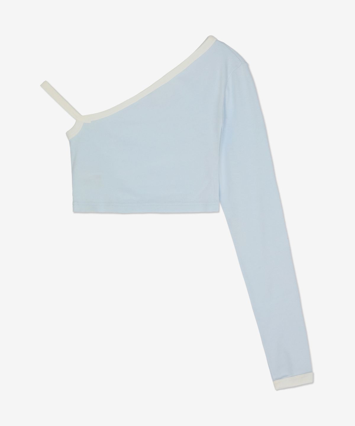 꾸레쥬(COURREGES) 크롭 어시메트릭 콘트라스트 롱슬리브 탑 - 아이스 블루 / 223JTO174JS0070I013