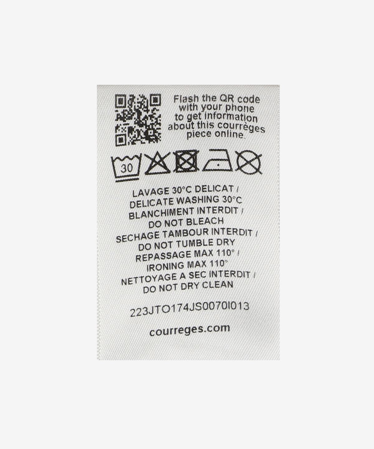 꾸레쥬(COURREGES) 크롭 어시메트릭 콘트라스트 롱슬리브 탑 - 아이스 블루 / 223JTO174JS0070I013
