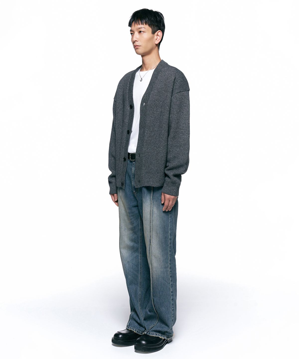 인사일런스(INSILENCE) 자카드 캐시미어 카디건 MELANGE GREY