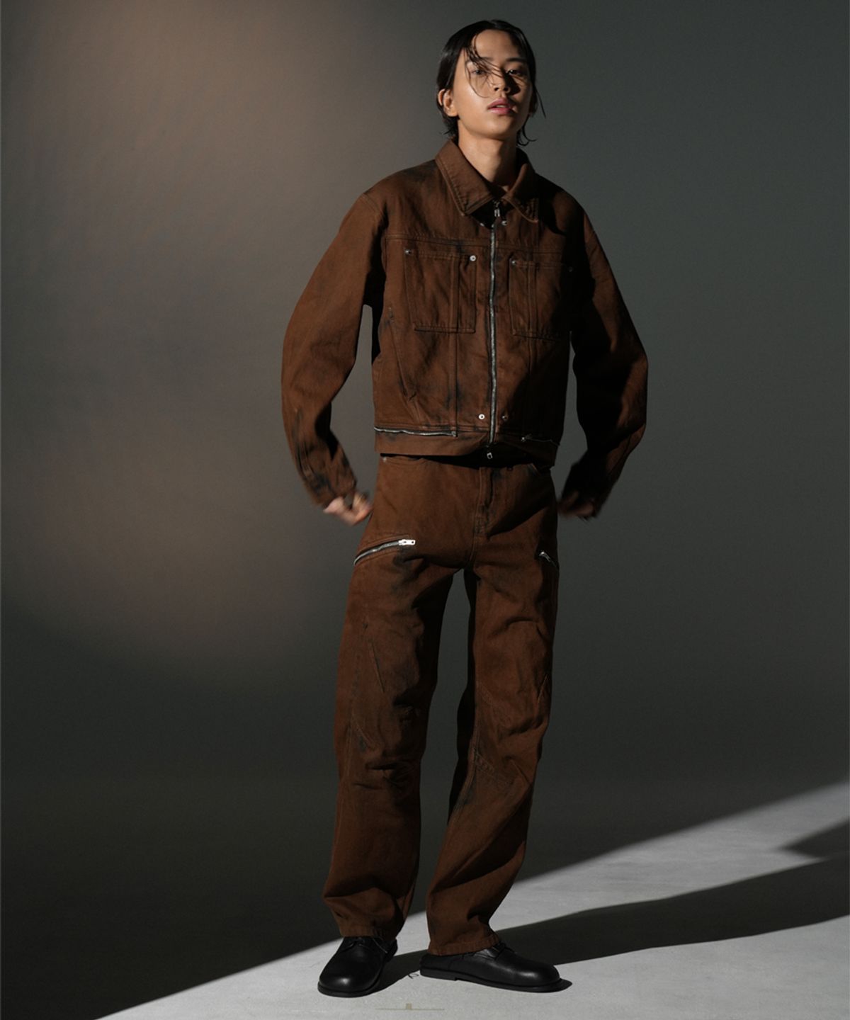 그레일즈(GRAILZ) DART FIT ZIPPER DENIM [BROWN]