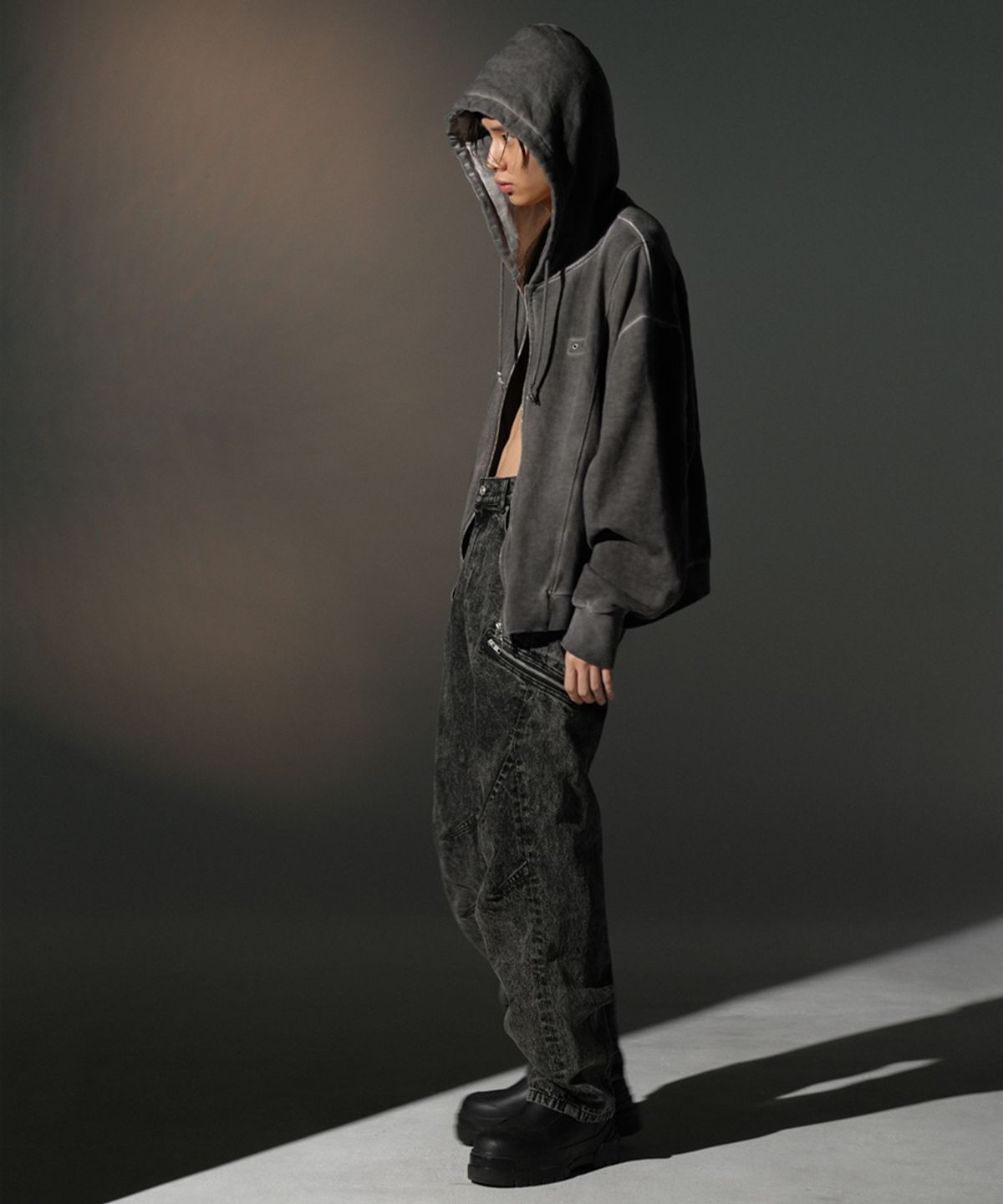 그레일즈(GRAILZ) DART FIT ZIPPER DENIM [BROWN]