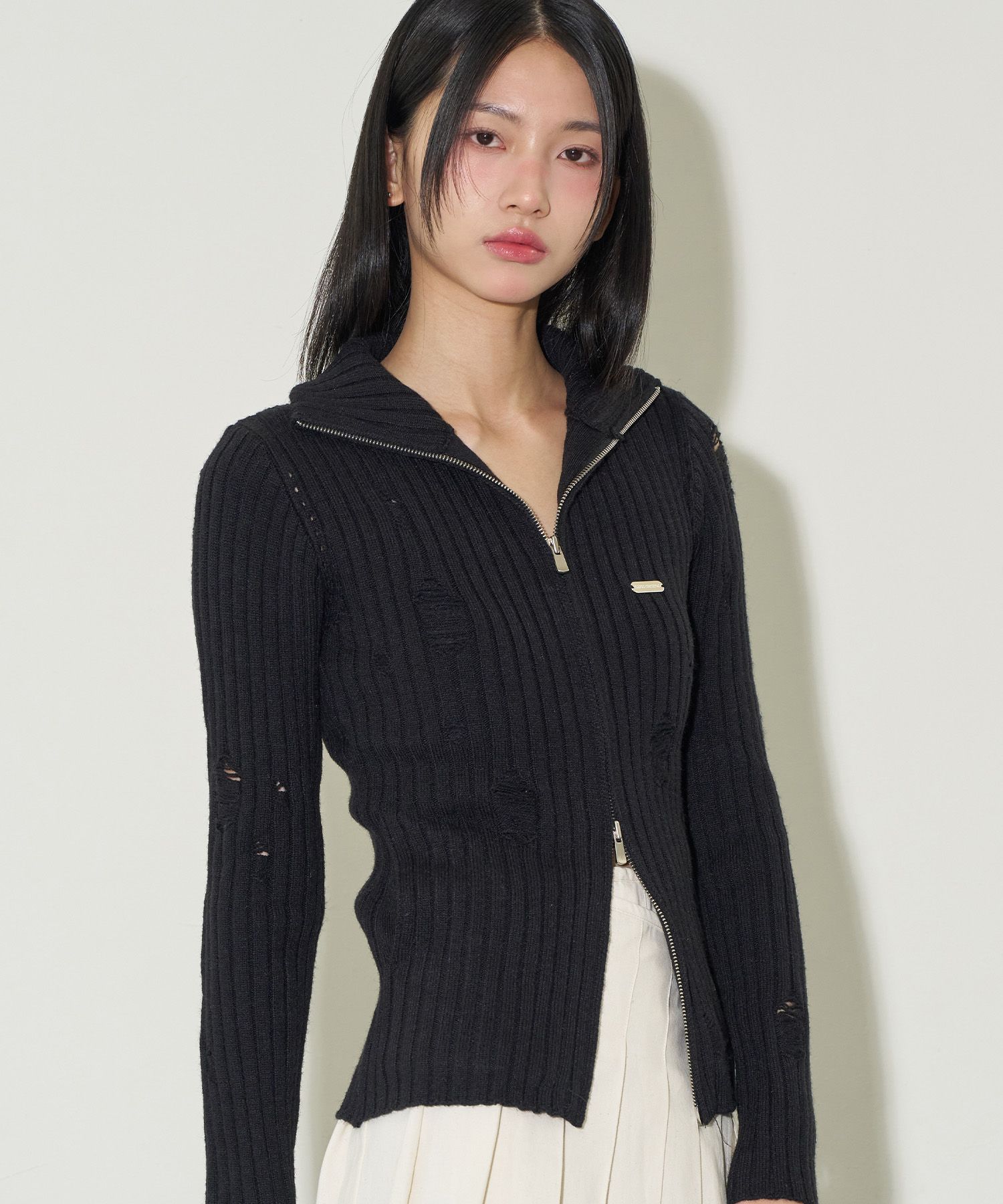 トップス ILLIGO Punching Damage Knit Zip-up Cream MUSINSA公式 | ILLIGO Punching Damage Knit Zip-up - 3 COLOR