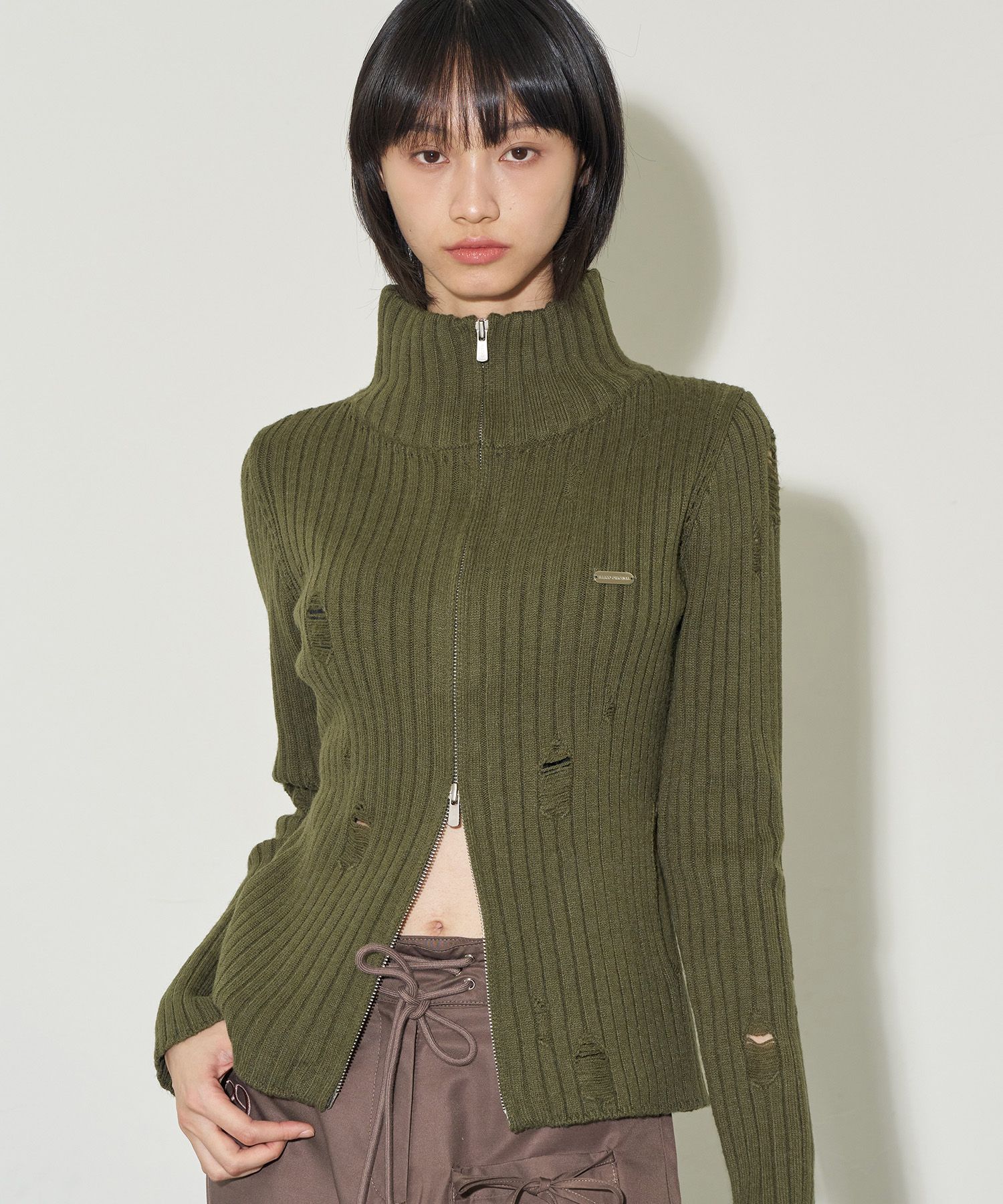 トップス ILLIGO Punching Damage Knit Zip-up Cream MUSINSA公式 | ILLIGO Punching Damage Knit Zip-up - 3 COLOR