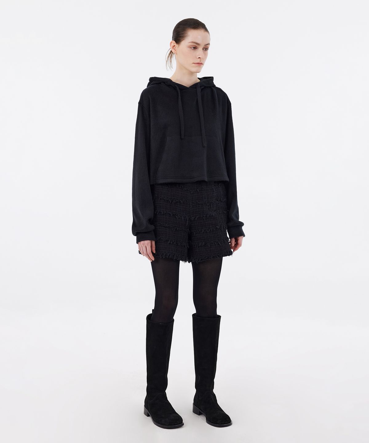 유스(YOUTH) Cropped Hoodie - Black