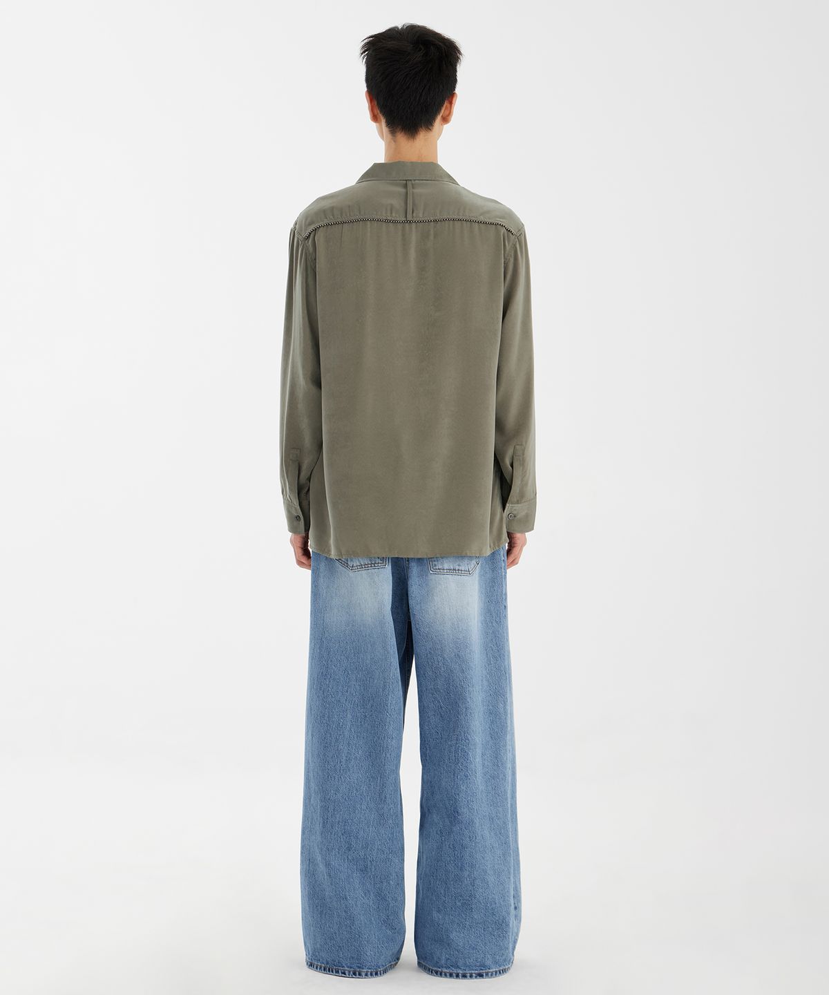 유스(YOUTH) Satin Trucker Shirt - Dusty Green