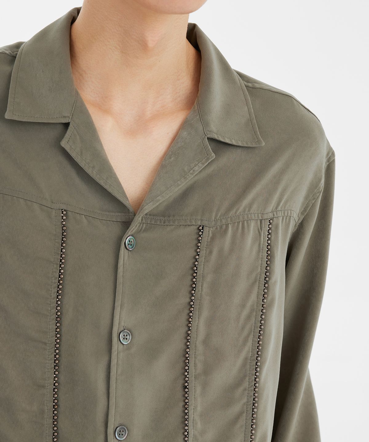 유스(YOUTH) Satin Trucker Shirt - Dusty Green