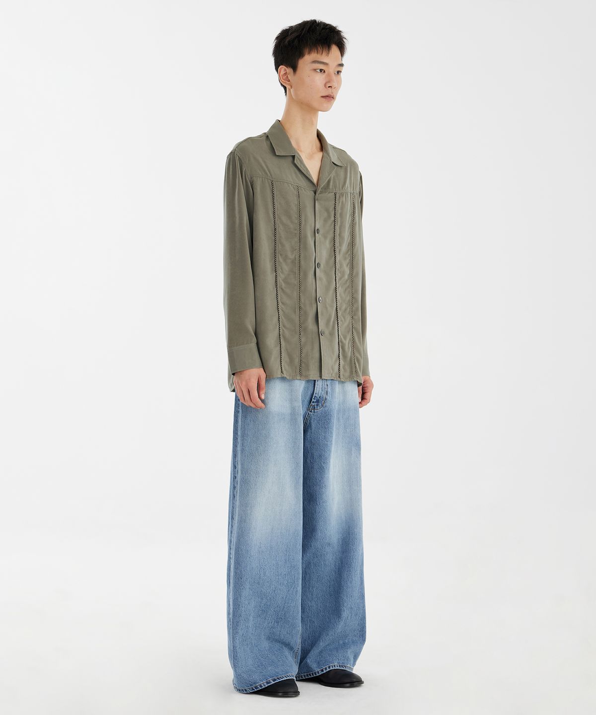 유스(YOUTH) Satin Trucker Shirt - Dusty Green