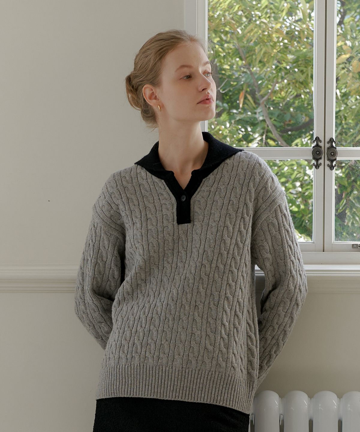 엽페(YUPPE) OVER COLLAR KNIT_GRAY