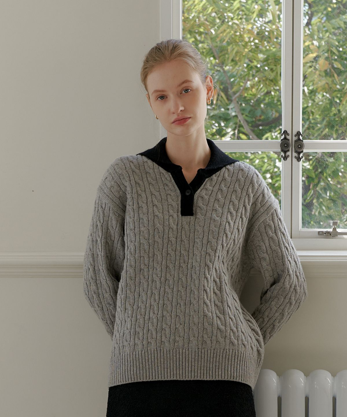 엽페(YUPPE) OVER COLLAR KNIT_GRAY