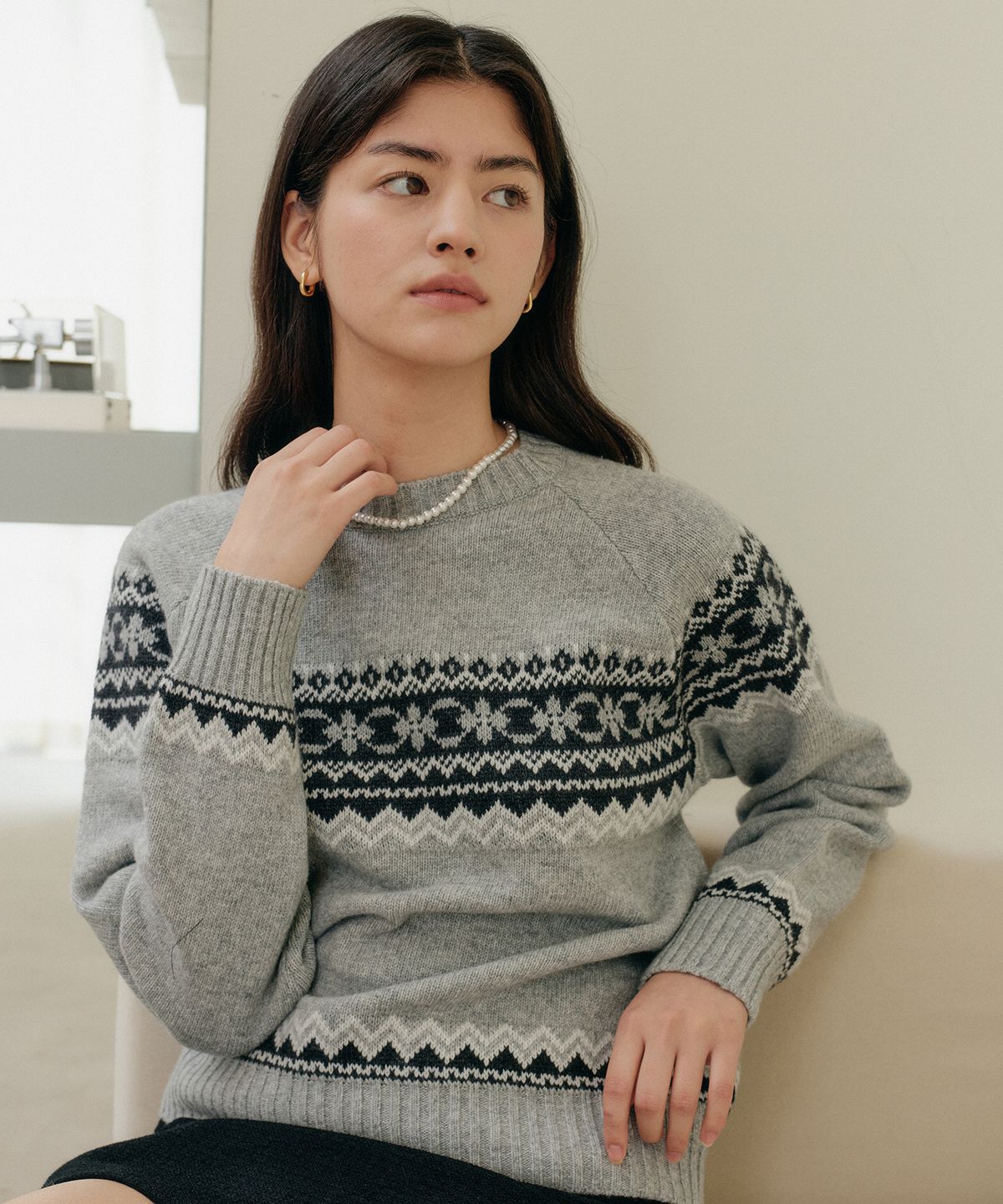 엽페(YUPPE) JACQUARD WOOL KNIT_GRAY