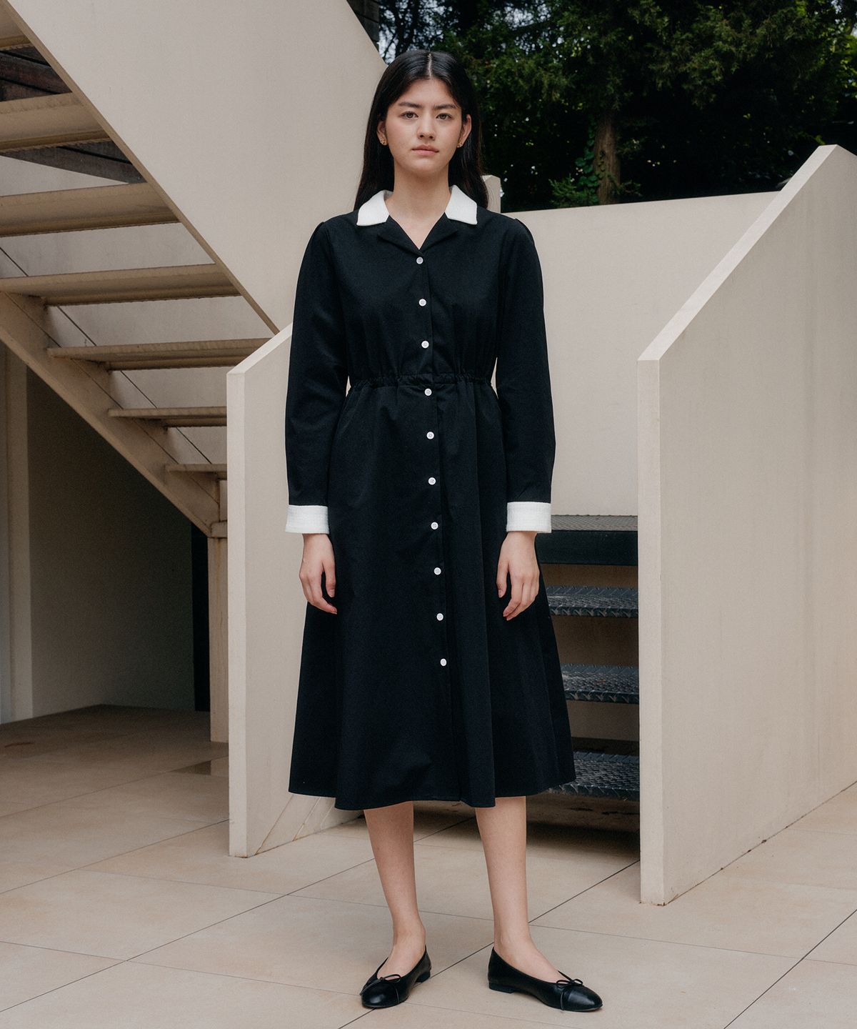 엽페(YUPPE) TWEED COLLAR ONEPIECE_BLACK