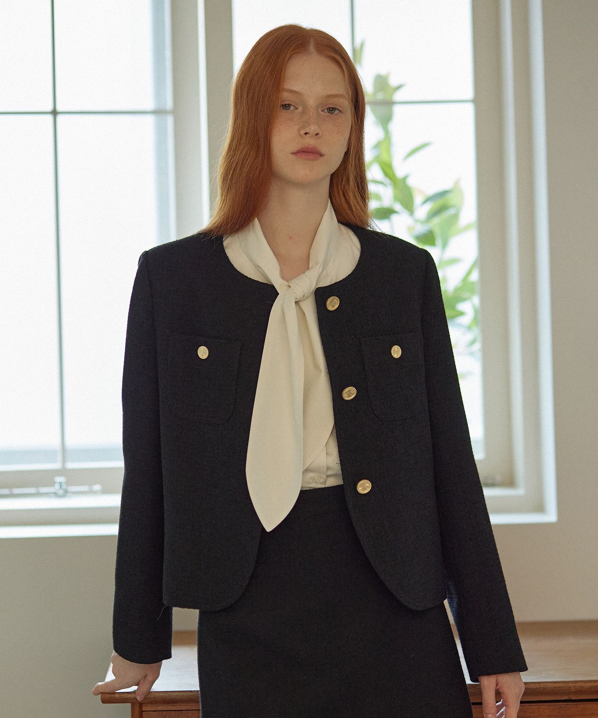 엽페(YUPPE) ROUND TWEED JACKET_BLACK