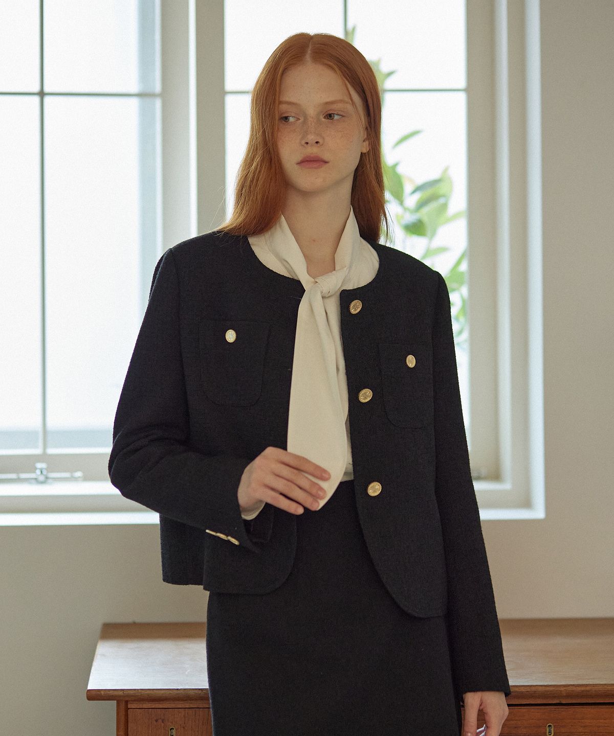 엽페(YUPPE) ROUND TWEED JACKET_BLACK