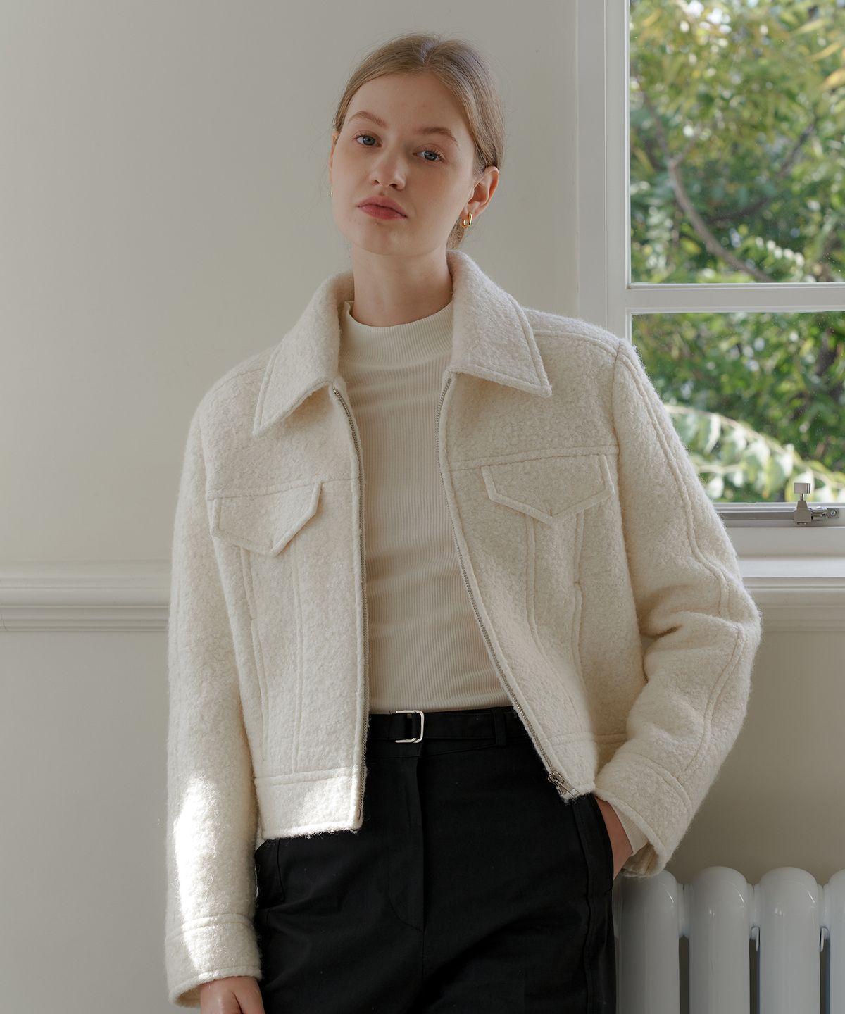 엽페(YUPPE) BOUCLE COLLAR JACKET_IVORY