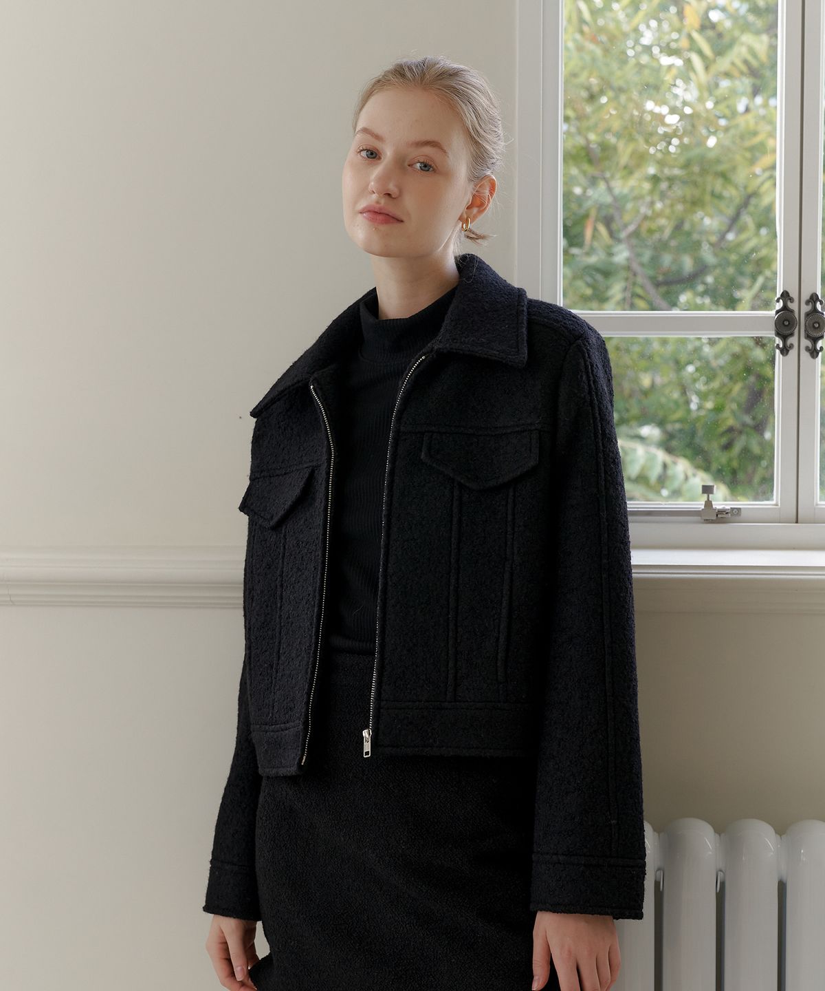 엽페(YUPPE) BOUCLE COLLAR JACKET_BLACK