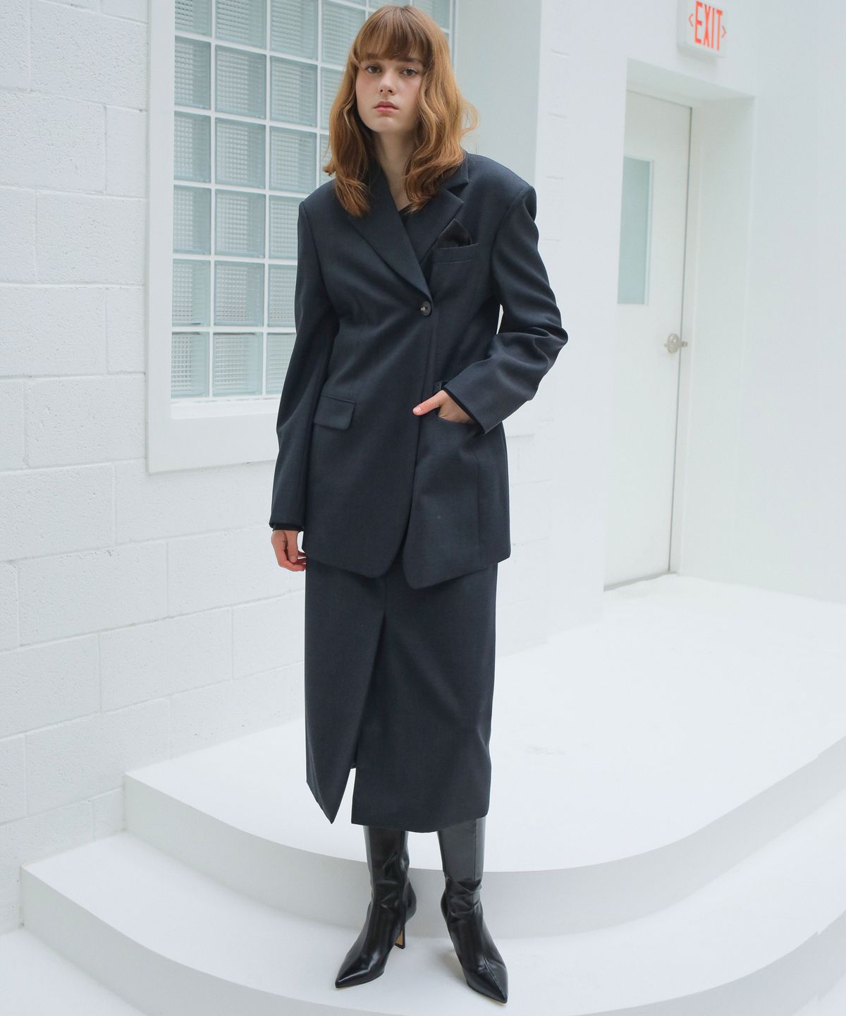 폴앤앨리스(PAUL&ALICE) HIGH WAIST WOOL SKIRT / DARK GREY