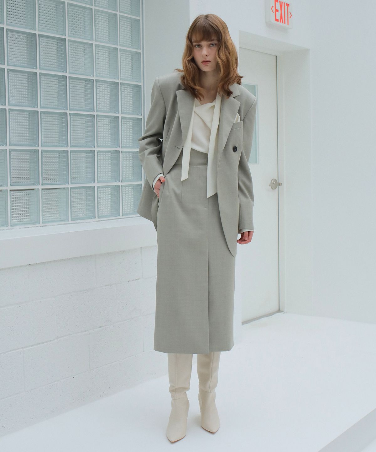 폴앤앨리스(PAUL&ALICE) HIGH WAIST WOOL SKIRT / KHAKI