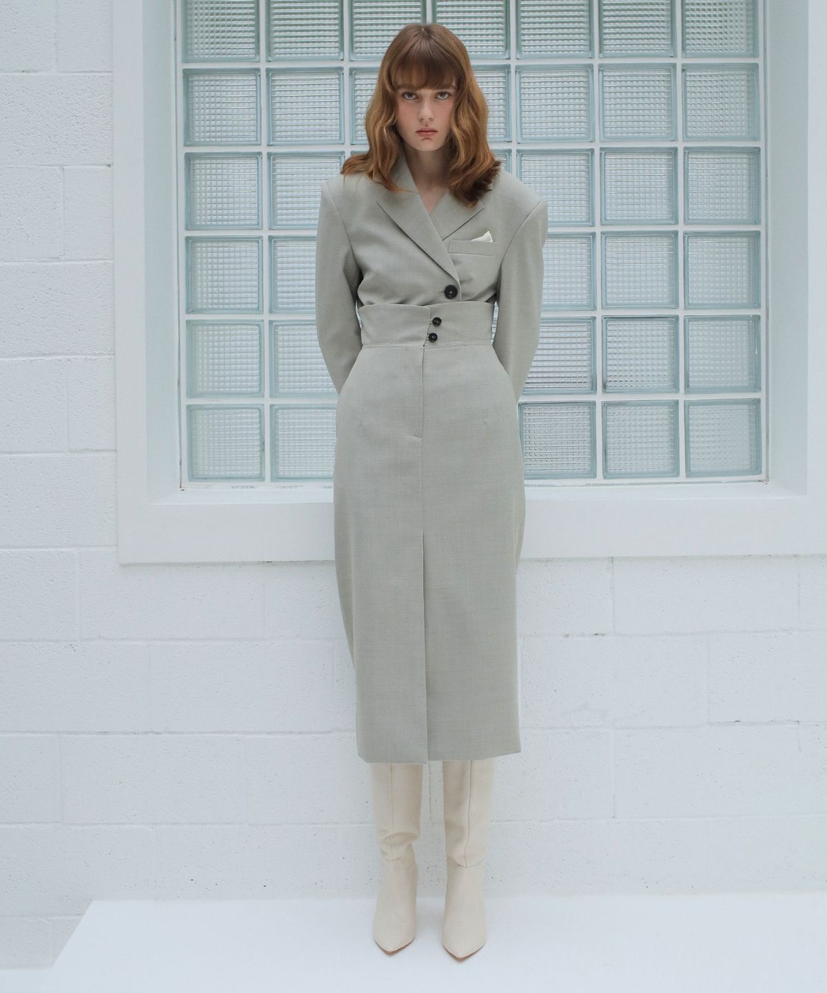 폴앤앨리스(PAUL&ALICE) HIGH WAIST WOOL SKIRT / KHAKI