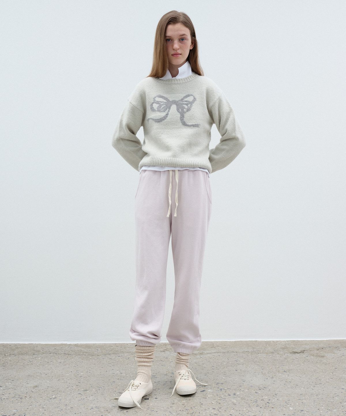 벤시몽(BENSIMON) RIBBON JACQUARD KNIT - LIGHT GREY