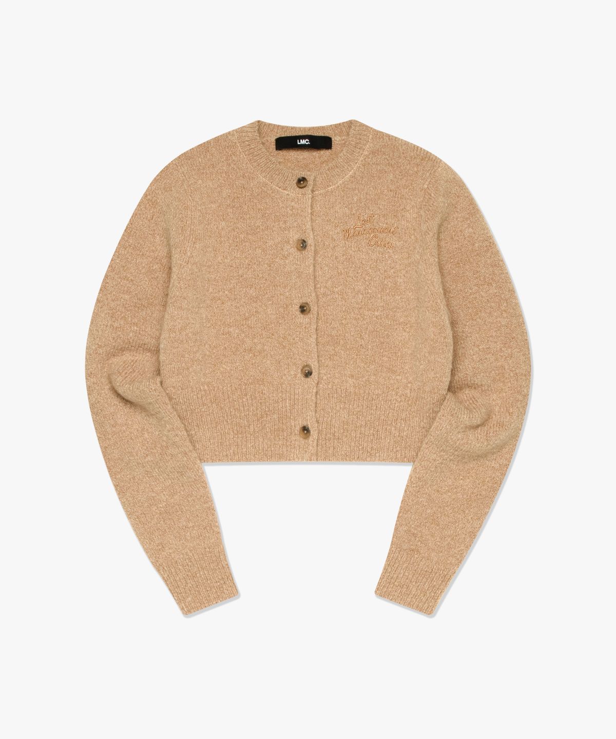 엘엠씨(LMC) WM SCRIPT HAIRY KNIT CROPPED CARDIGAN beige