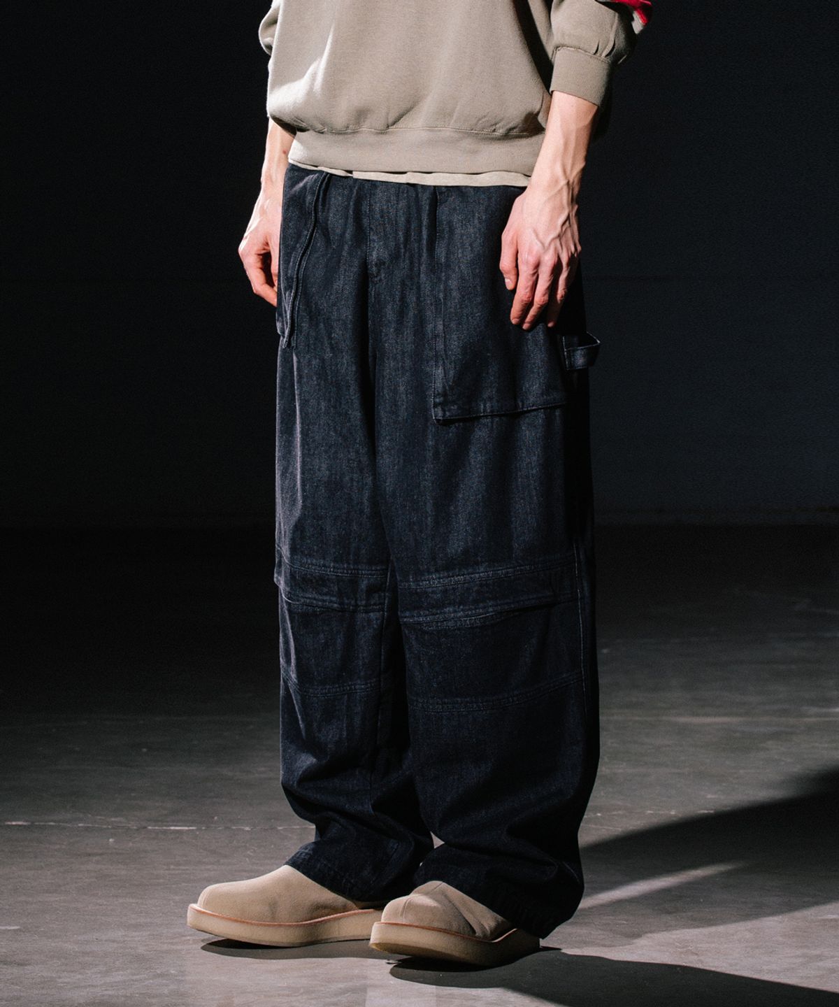 빅유니온(BIG UNION) UNBALANCE FATIGUE PANTS (DENIM) / BLACK DENIM