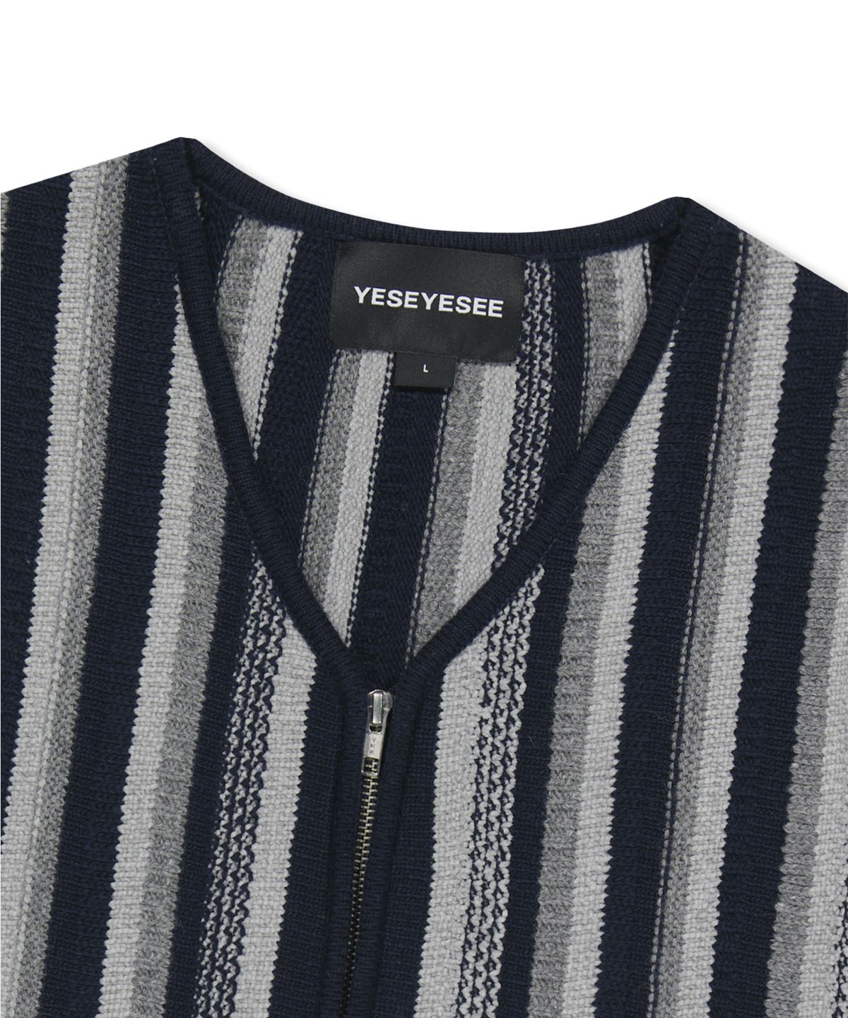 예스아이씨(YESEYESEE) Stripe Knit Zip-Up Vest Navy