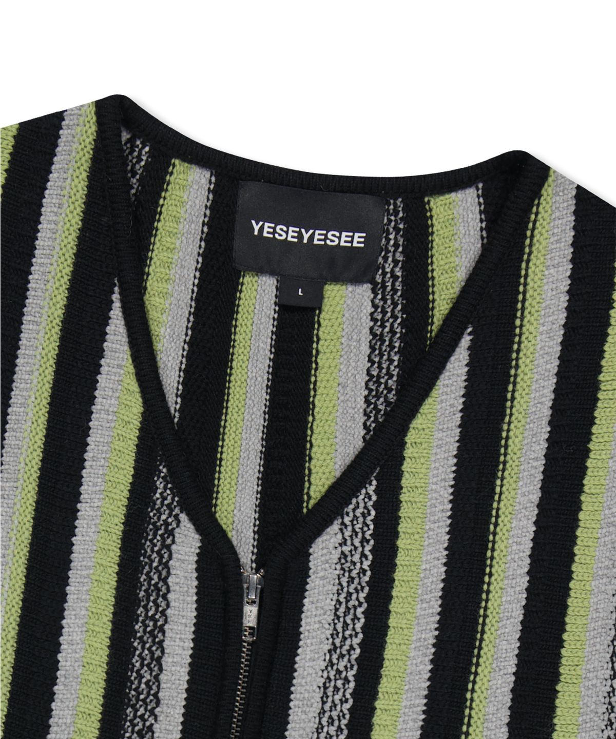 예스아이씨(YESEYESEE) Stripe Knit Zip-Up Vest Black