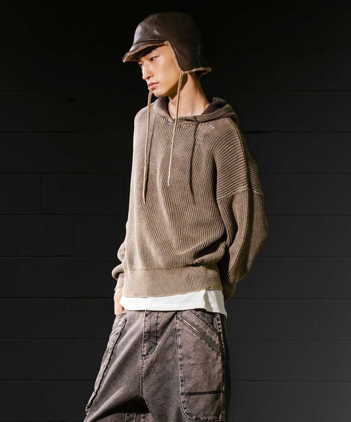 빅유니온(BIG UNION) DYING WASHED KNIT HOODIE / DARK BROWN