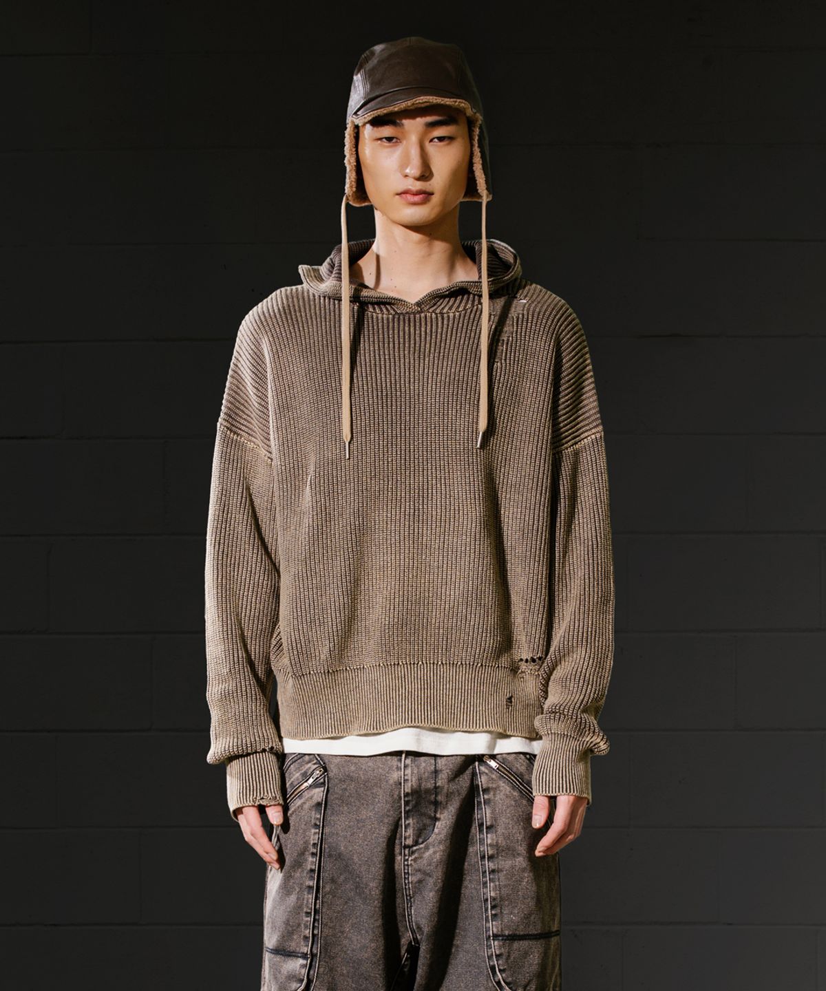 빅유니온(BIG UNION) DYING WASHED KNIT HOODIE / DARK BROWN