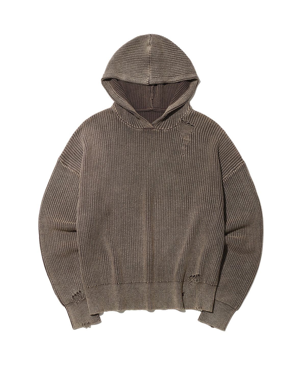 빅유니온(BIG UNION) DYING WASHED KNIT HOODIE / DARK BROWN
