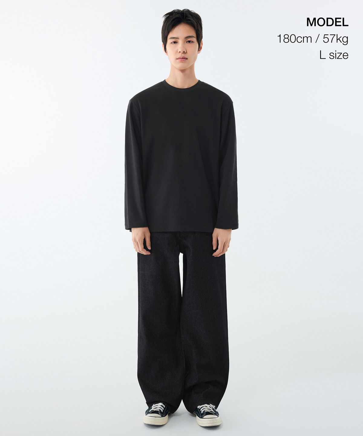 무신사 스탠다드(MUSINSA STANDARD) [힛탠다드] 크루 넥 긴소매 티셔츠 [블랙]