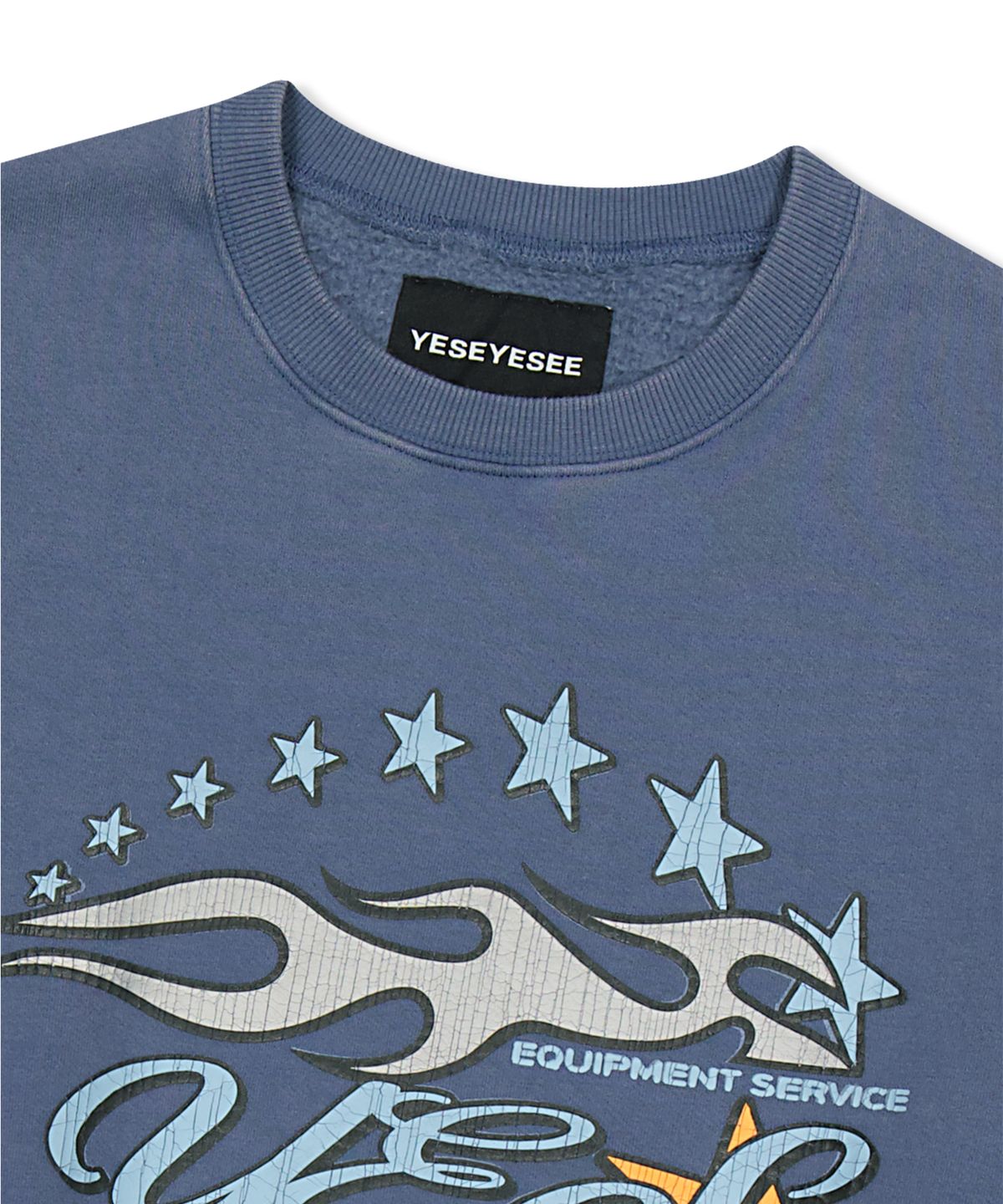 예스아이씨(YESEYESEE) Y.E.S Cracked Flame Logo Sweatshirt Smoky Blue
