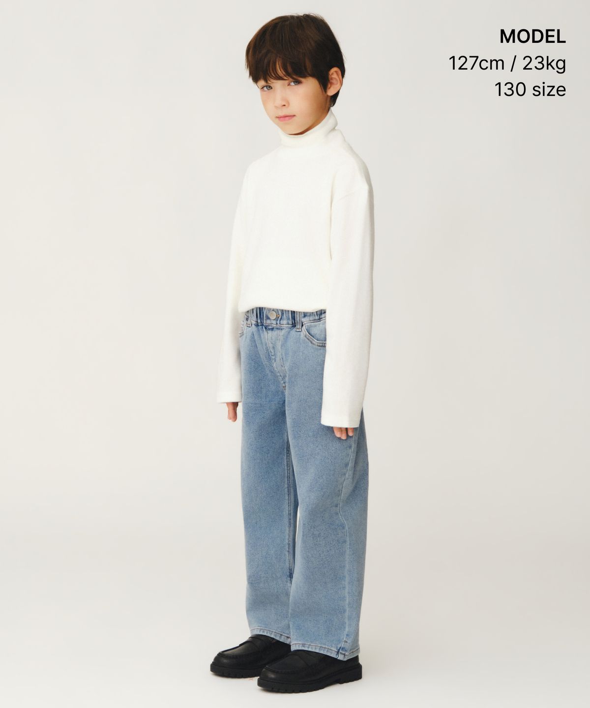 무신사 스탠다드 키즈(MUSINSA STANDARD KIDS) 기모 와이드 데님 팬츠 [라이트 인디고]