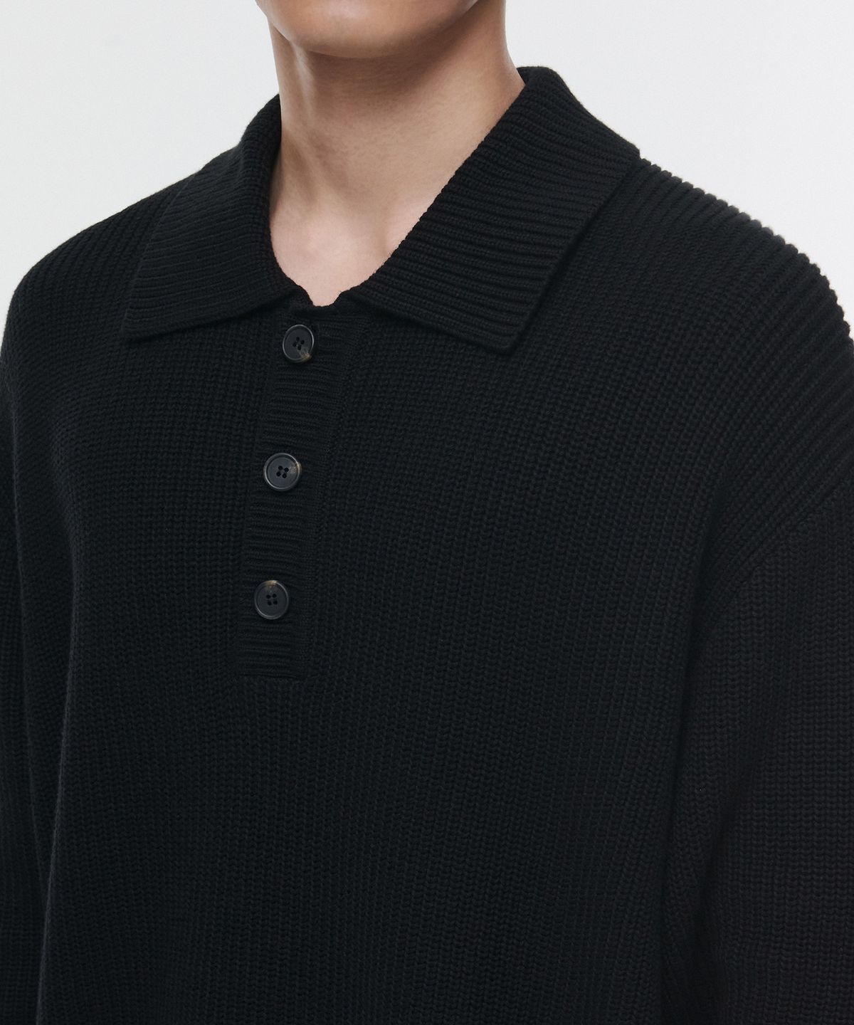 무신사 스탠다드(MUSINSA STANDARD) 코튼 리브드 칼라드 니트 [블랙]